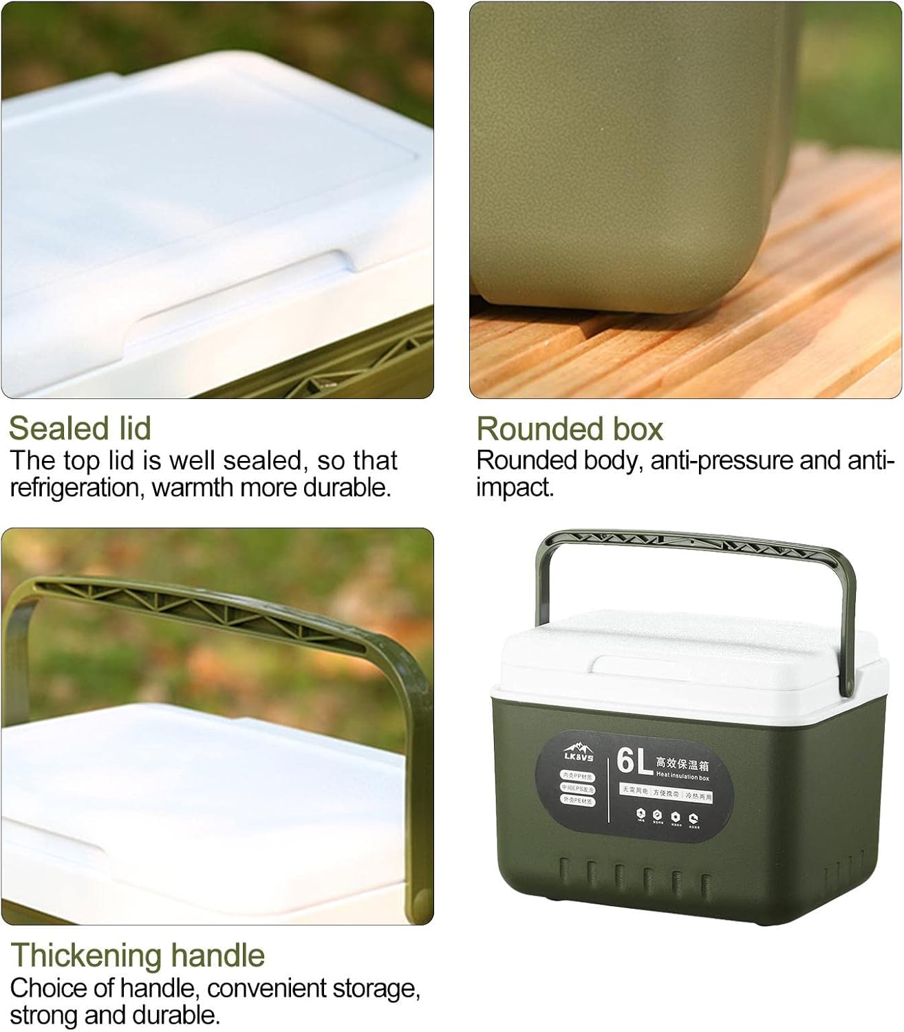 LAFANDE Compact Ice Coolers | 6 QT Portable High-Capacity Cooler Molded Lunch Box Cooler,Ice Box for Camping, Fishing, Hunting, BBQs & Outdoor Activities