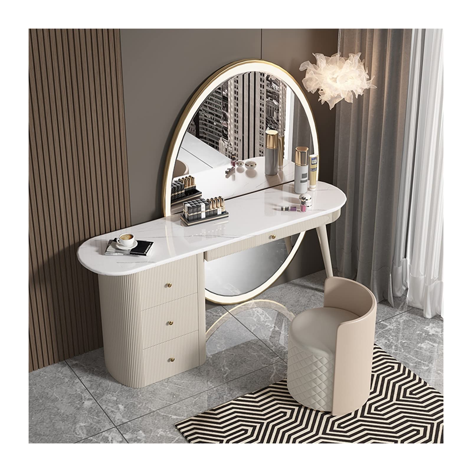 ULTRAWAVE Schminktisch Kommode Schminktisch Schlafzimmer Vollspiegel Aufbewahrungsschrank All-in-One Set Damen Make-up Schublade Schminktisch Dressing (Farbe: 100 cm)