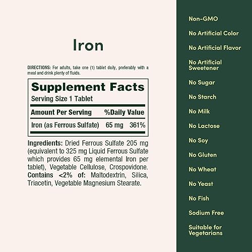 Miniatura 5 de Nature's Bounty hierro, 65 mg(Sulfato de hierro, 325 mg), B000GG6F3E, 1, 1