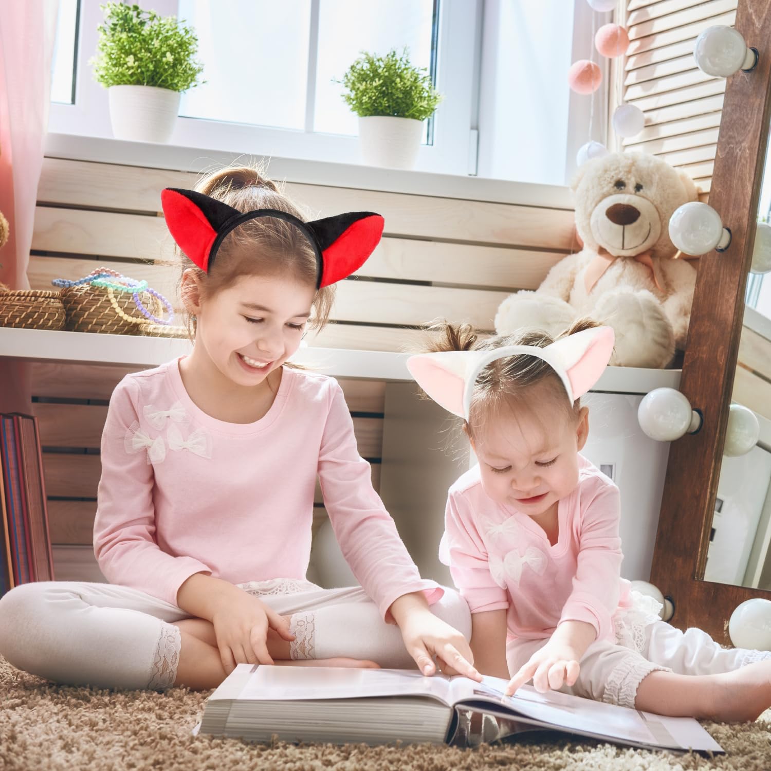 Bohue 2 Pieces Fox Ears Headband Cartoon Fox Halloween Hair Hoops Plush Animal Ears and Horns Headband Halloween Costumes Cosplay Party for Adult (White) - Image 4