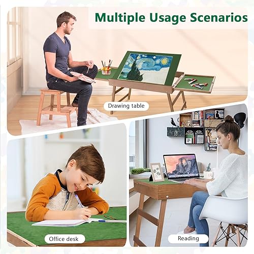 Miniatura 7 de Baseca Tablero de rompecabezas de madera para los amantes de los rompecabezas, mesa de rompecabezas portátil con superficie antideslizante