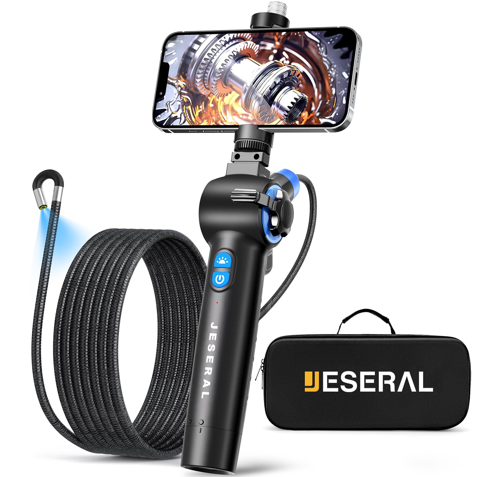 Articulating Borescope 2-Way 210°- JESERAL 8.5mm Lens Endoscope camera with 6 light, HD1080P Inspection Camera with Steering Probe, Compatible with Android&iOS Phone, scope with 3.3FT Semi-Rigid Cable