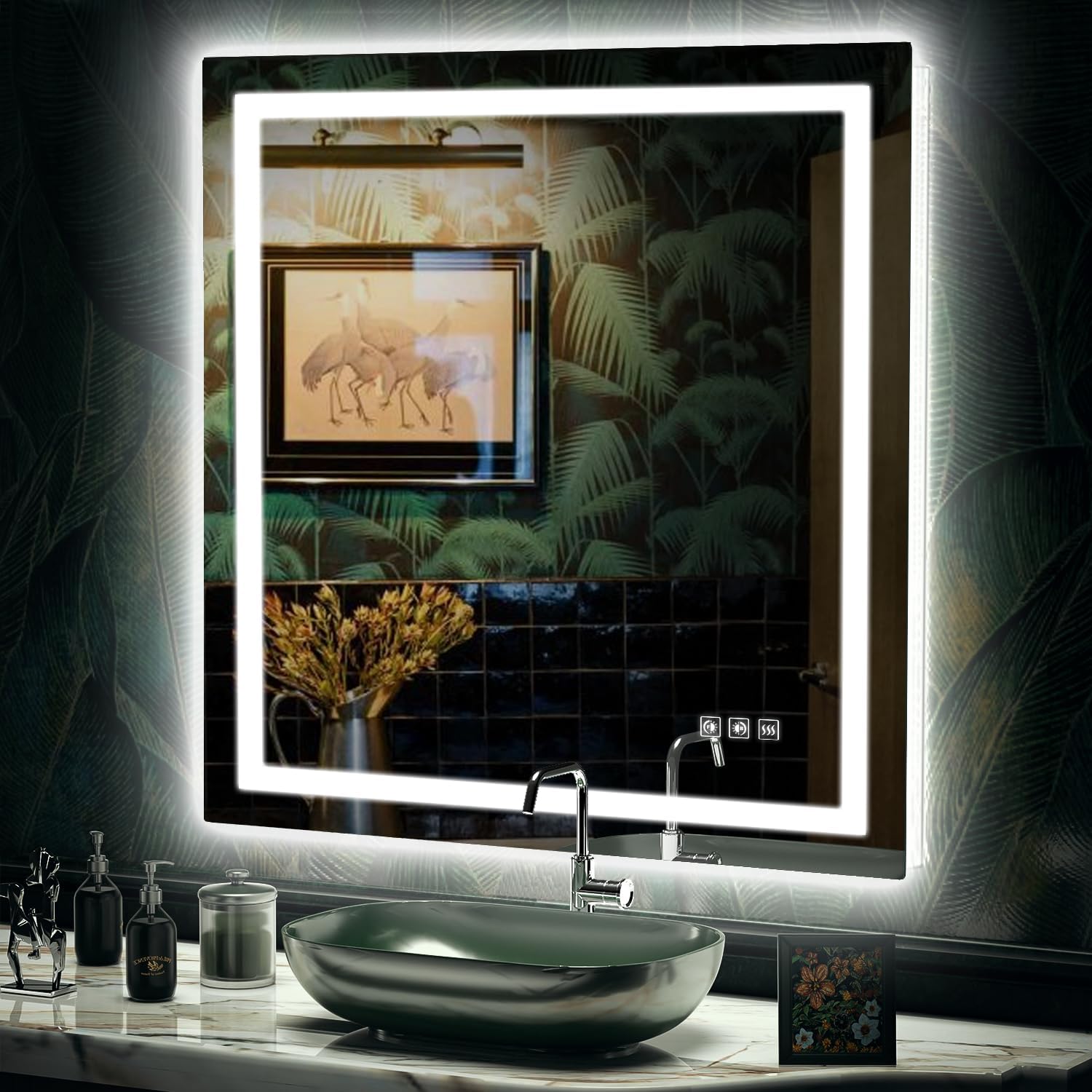 LED Mirror for Bathroom, 36x36 Inch Backlit + Front Lighted Bathroom Vanity Mirror with Lights for Wall, Double Light Strips, 3 Colors, Shatter-Proof, Anti-Fog and Brightness Memory 36"L x 36"W