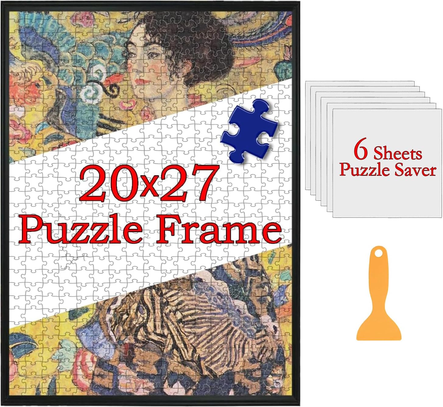 Premium 20x27 Puzzle Frame for Finished Puzzles, Aluminium Alloy Puzzle Frame Kit with Protective Cover, Horizontal & Vertical Display, Includes 6 Puzzle Saver Sheets(Black,1 Pack)