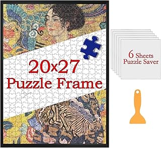 Premium 20x27 Puzzle Frame for Finished Puzzles, Aluminium Alloy Puzzle Frame Kit with Protective Cover, Horizontal & Vertical Display, Includes 6 Puzzle Saver Sheets(Black,1 Pack)