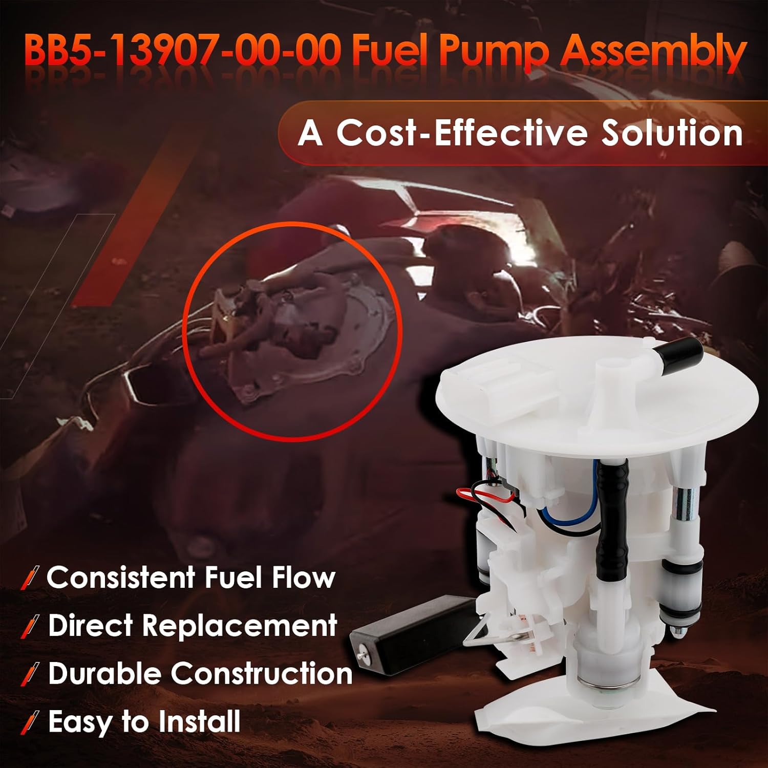 Fuel Pump Assembly, Compatible With 2018-2023 Yamaha Kodiak 450 YFM450K ATV, Replaces# BB5-13907-00