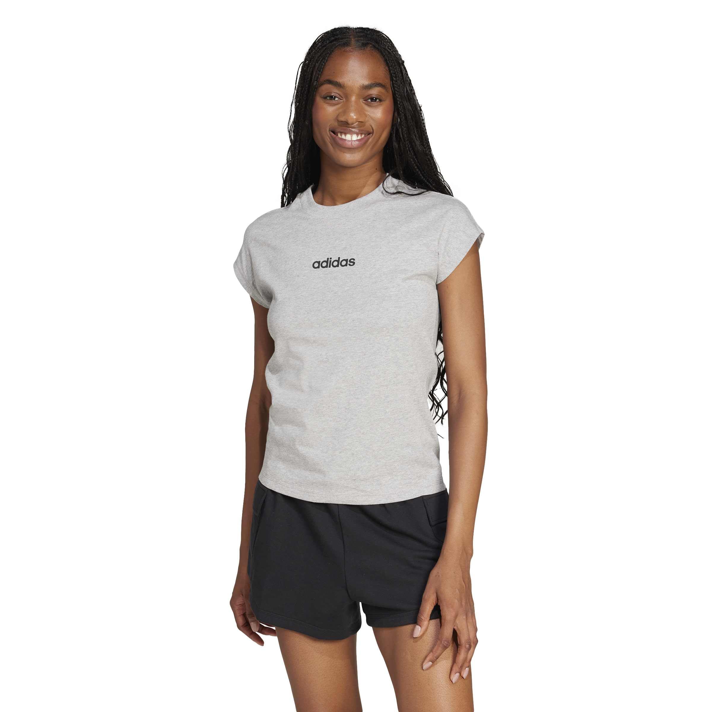 adidas Kobiety ESSENTIALS LINEAR COTTON T-SHIRT, medium grey heather/black, XL