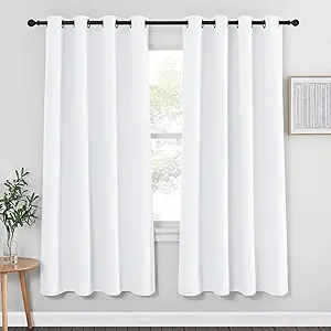 NICETOWN White Bedroom Curtain 72 inches Long - (50% Blackout) Grommet Sound Reducing Window Treatment Sound Reducing Privacy Thermal Drape Light Blocking for Living Room (1 Panel, W52 x L72)