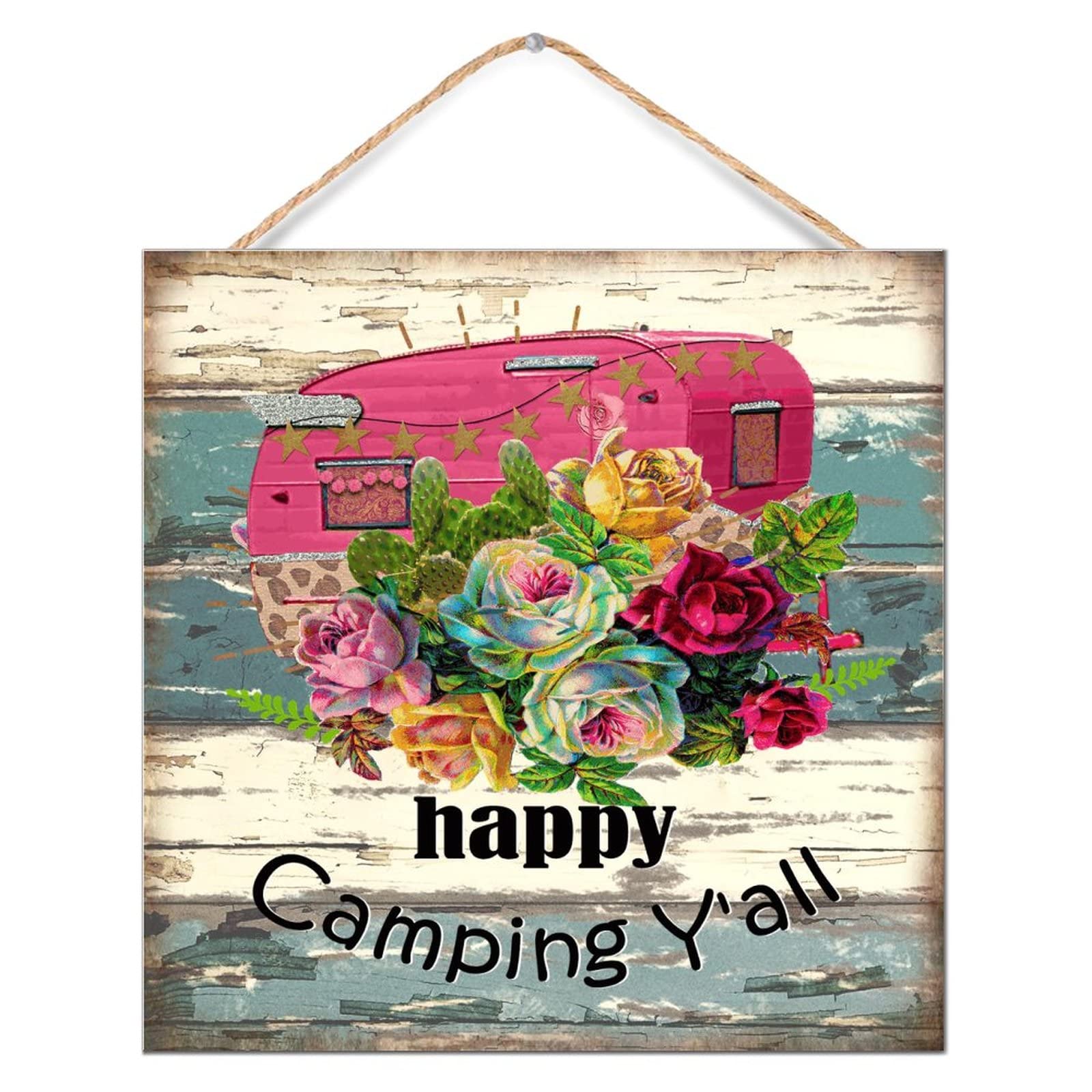 Panneau en bois Happy Camping Y'all pour partager la joie du plein air en famille