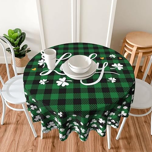 Miniatura 7 de Wsunsal Mantel redondo para el día de San Patricio de 60 pulgadas color verde a cuadros lavable de poliéster a cuadros trébol de la suerte para el