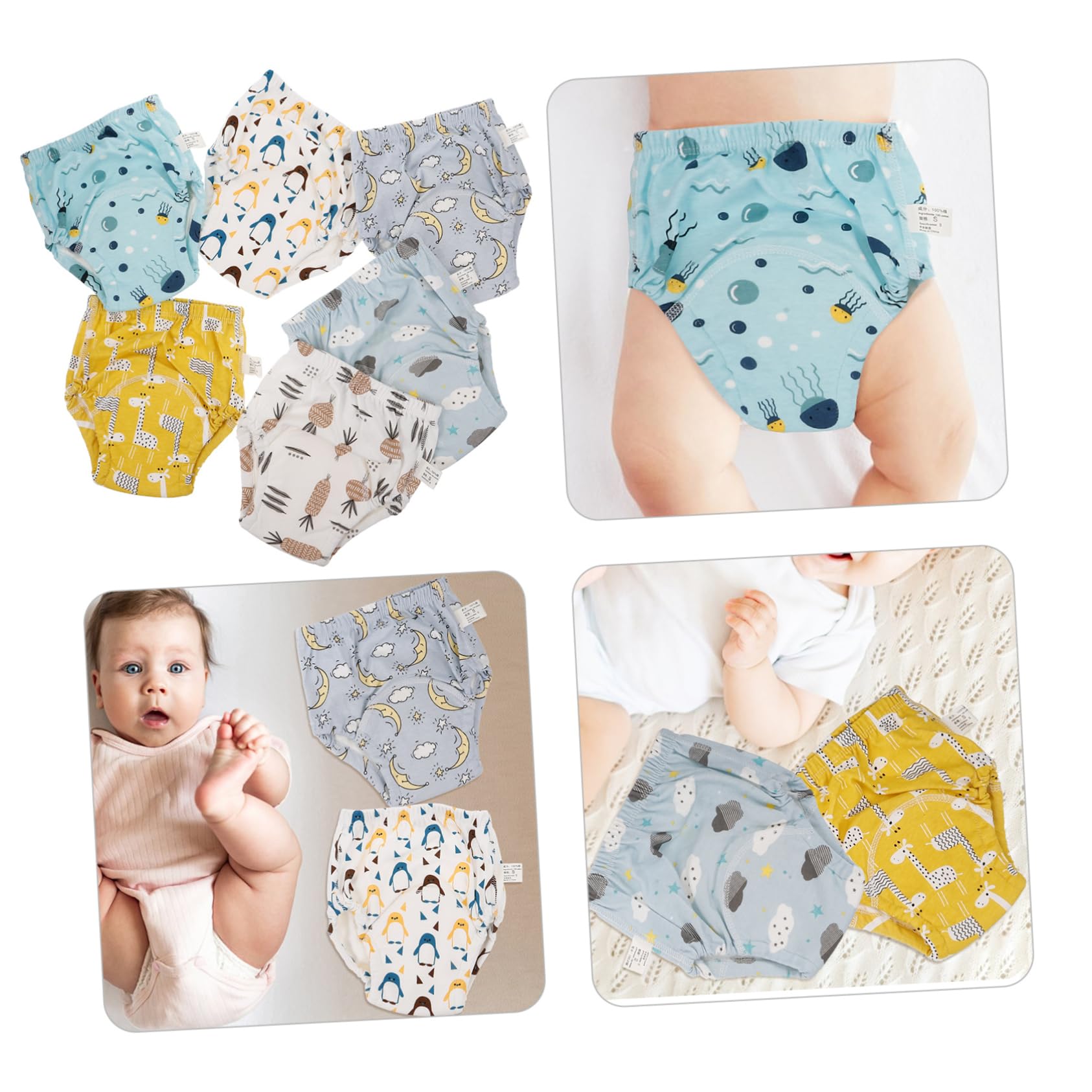 6 Stück-pack Wiederverwendbare Babywindelhosen aus Baumwolle Auslaufsicher Waschbar für 0-9kg Töpfchentraining für Babys