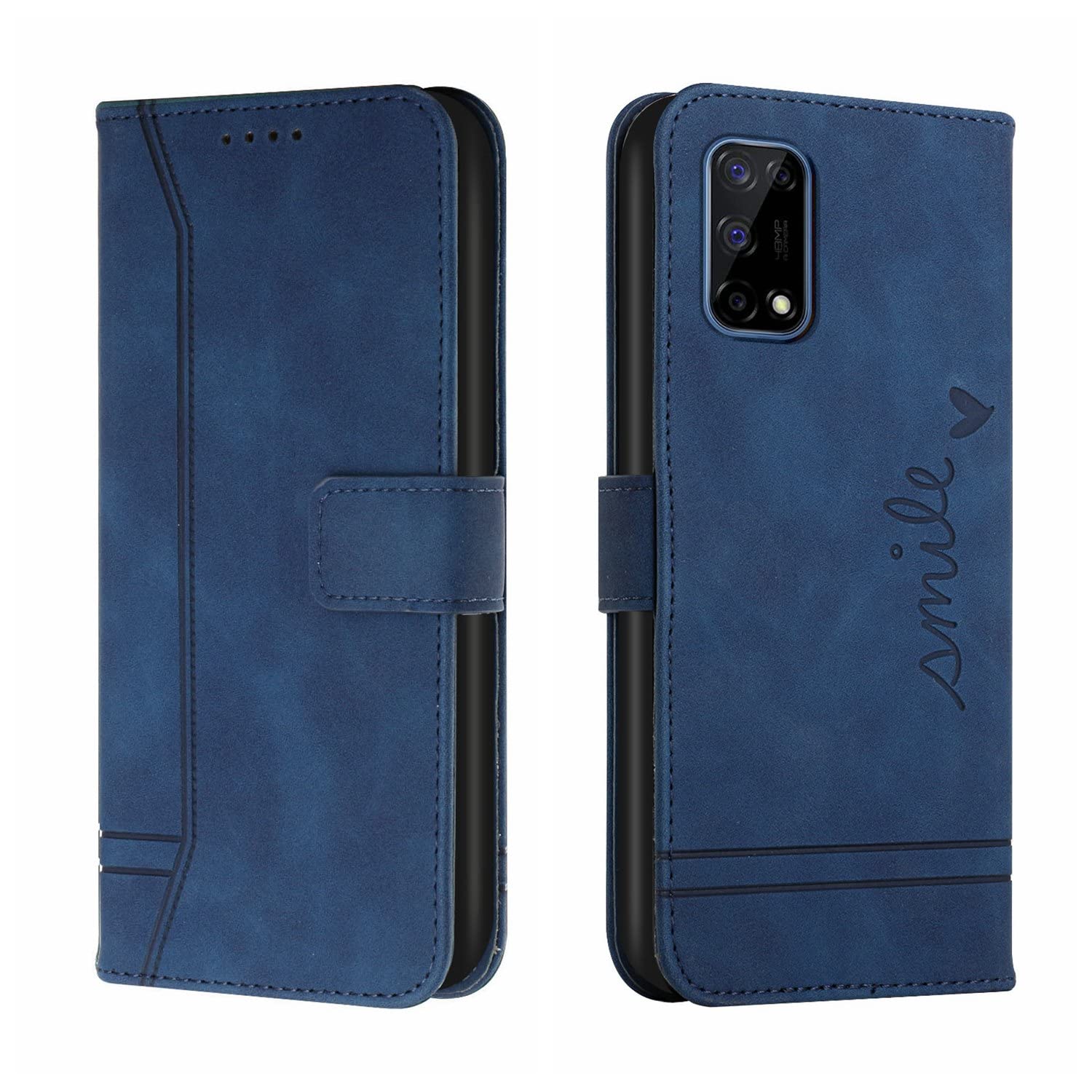 Leder-Handyhülle Für Realme 7 5G / V5 5G / Q2 5G – Flip Case Mit Kartenschlitzen & Kickstand, Blau