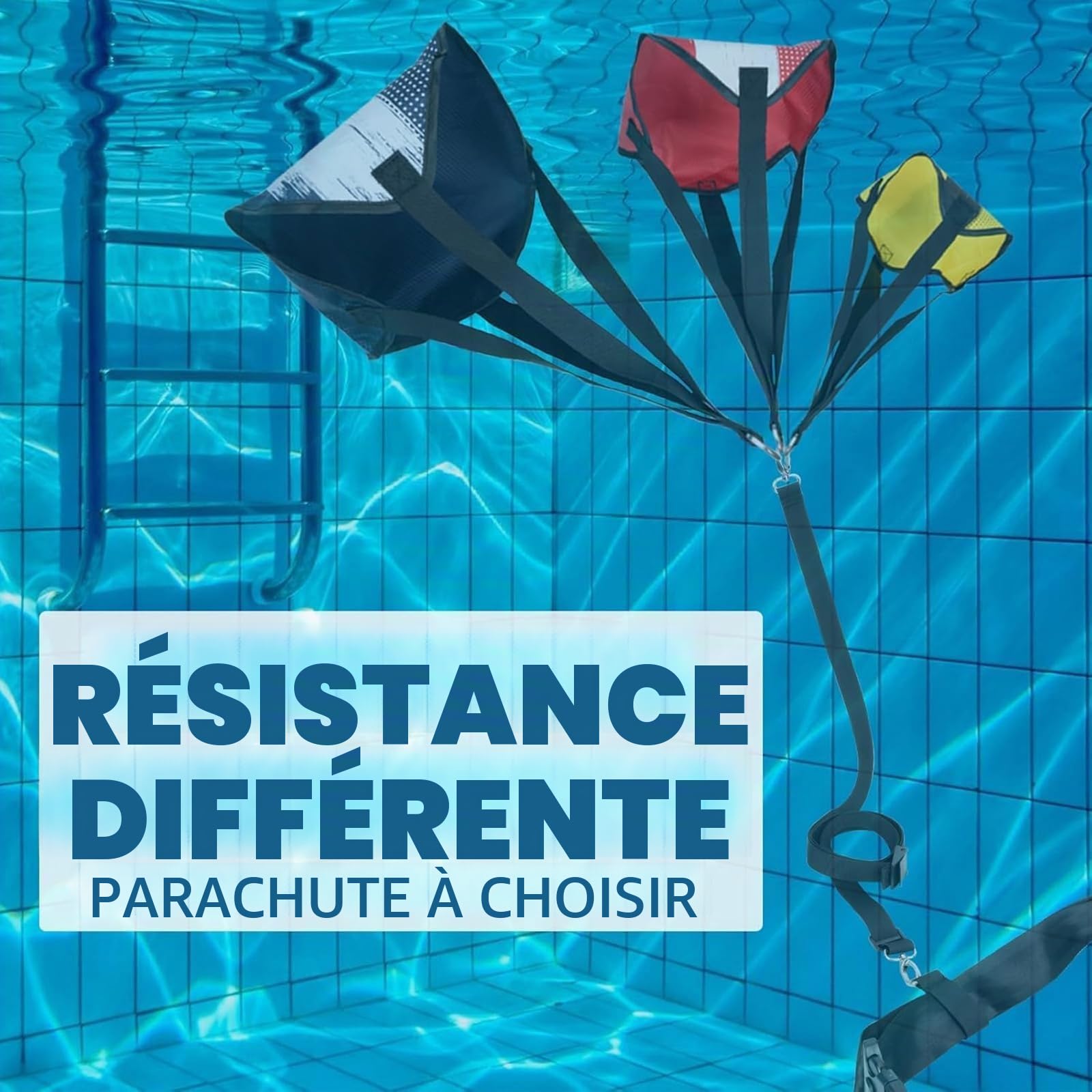 BOOSTEADY 1 Ceinture de Natation pour Piscine avec 3 Parachutes, Parachute de Natation Longueur Réglable, Sangle de Nage, Ceinture de Résistance à La Natation