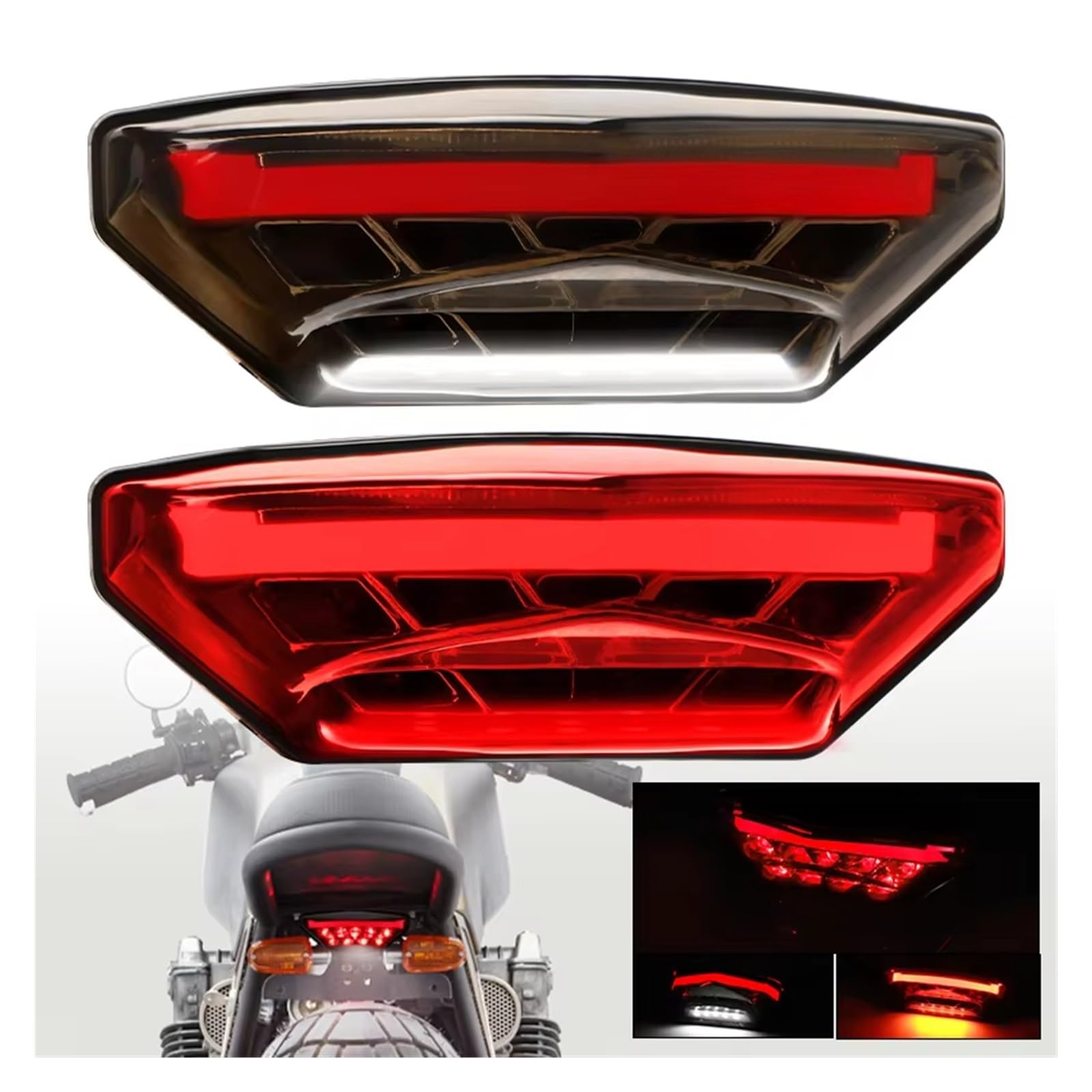 Fanale Posteriore per Moto, luci Posteriori a LED per Moto, Luce Targa Bianca, Luce Freno/Stop, luci diurne DRL per Scooter, Cafe Racer, Bobber