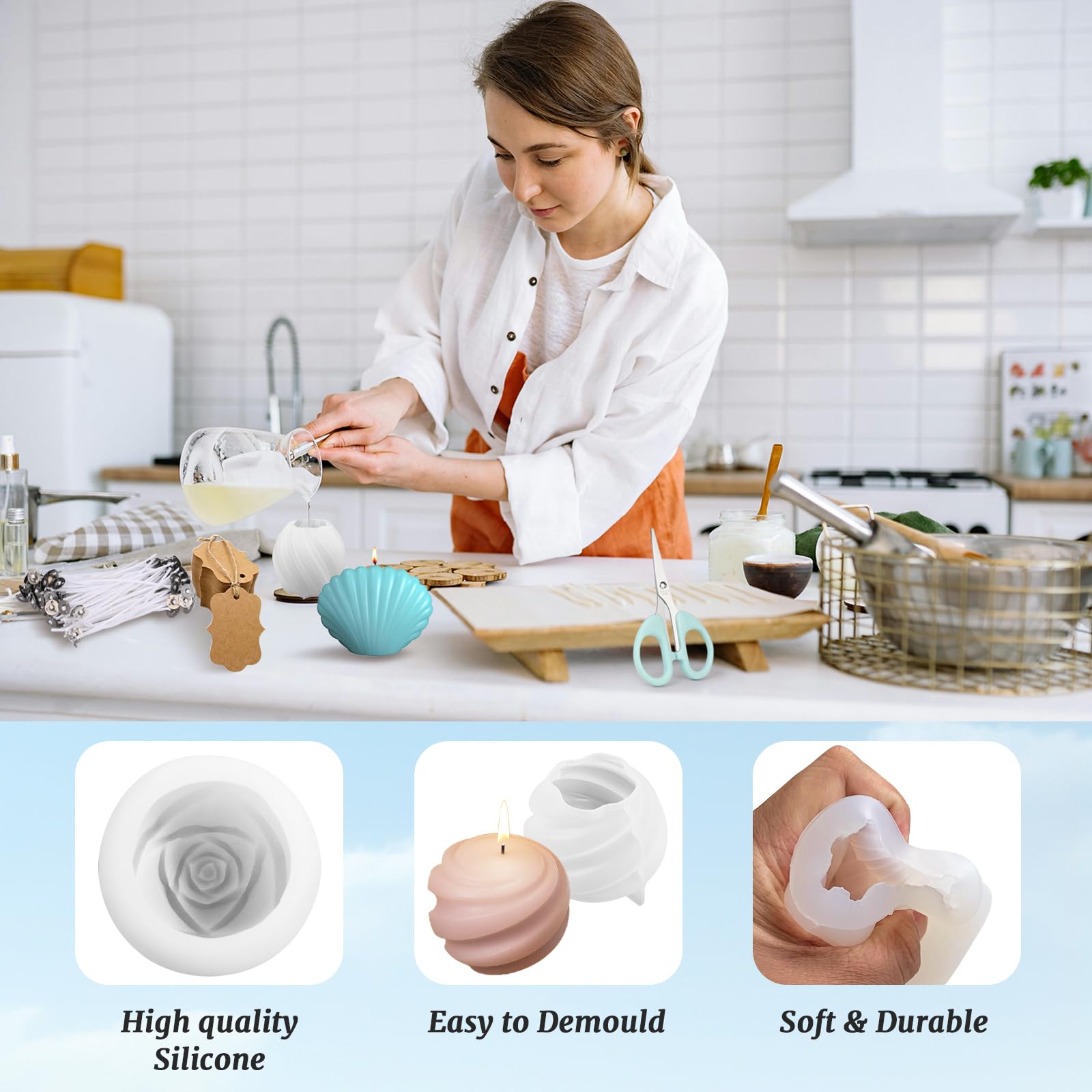 Stampi In Silicone Per Candele 3D – Set Fai-da-te Per Candele Profumate E Saponi. Realizzati In Silicone Resistente Al Calore, Facili Da Sformare. Perfetti Per Principianti E Professionisti! - 3