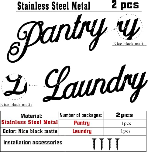 Miniatura 3 de Letrero de almacenamiento de alimentos para cuarto de servicio (2 piezas) decoraciones de pared de metal negro, adecuado para hogares, restaurantes