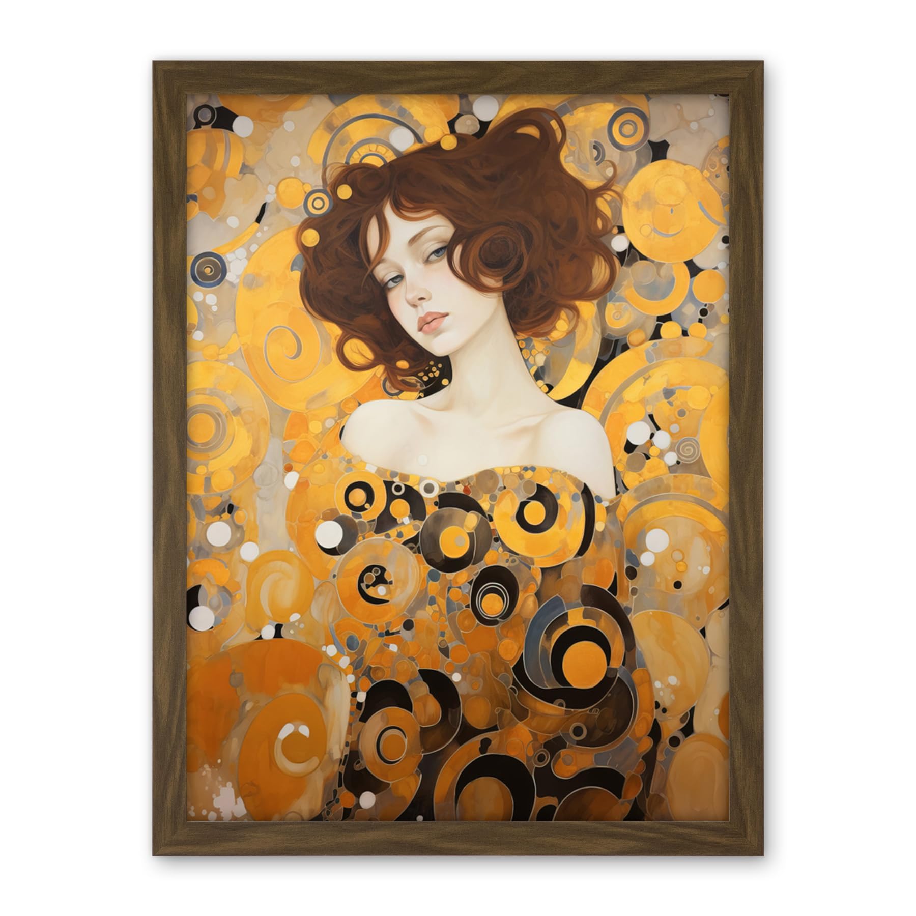Artery8 Woman Portrait Gustav Klimt Style Oil Painting Gold Brown Artist Muse Art Nouveau Artwork Framed Wall Art Print 18X24 Inch