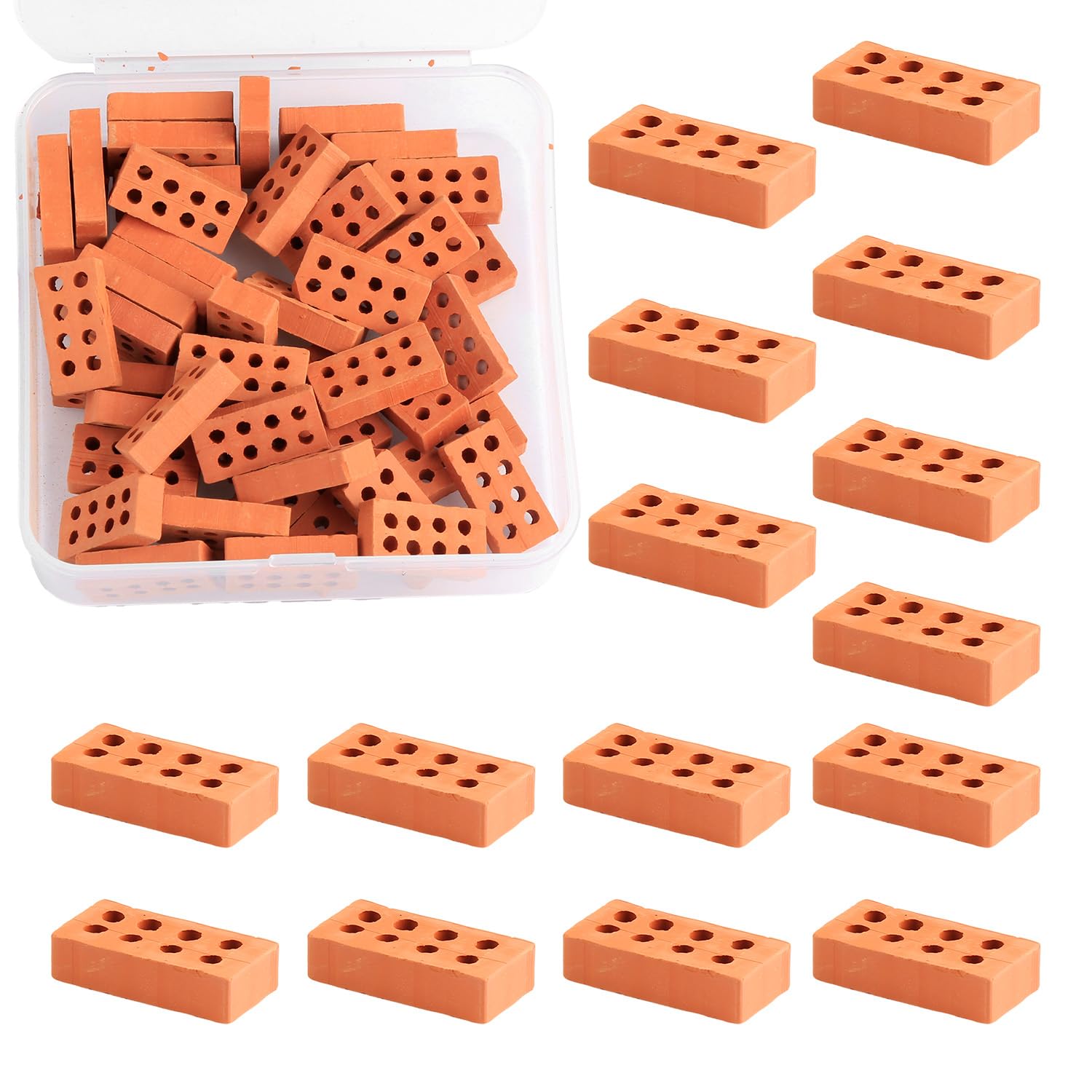 wellrun 50 Pcs Mini Red Bricks,8 Hole Terracotta Model Bricks,Realistic Brick Building for DIY Dollhouse Garden Landscaping,Sand Table,Village,Castle Building,Small World Crafts