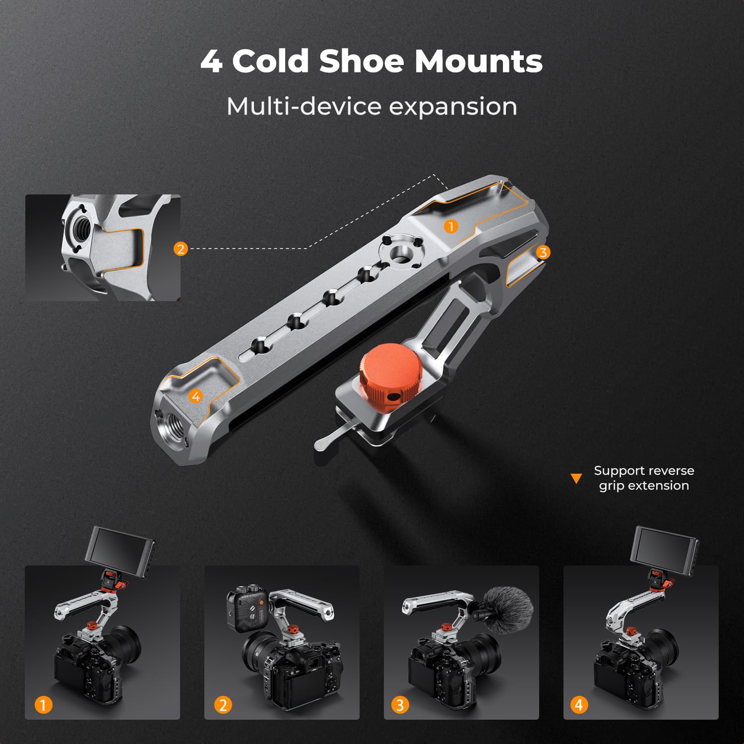 K&F CONCEPT NATO Top Handle Ligero, Mango Superior Liviano con NATO Rail para Jaula de Cámara DSLR, Top Handle Universal con 4 Adaptadores de Zapata Rosca de 1/4" y 3/8"