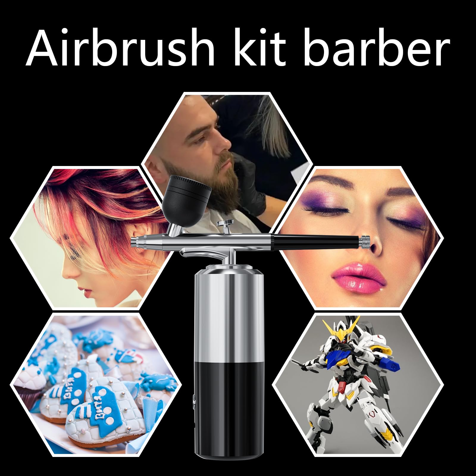 Airbrush-Kit Airbrush-Kit mit Luftkompressor, Nagelfarbe, kabellose Luftbürste für Friseur, Nagelkunst, Kuchendekoration, Make-up, Modellmalerei (Silber Schwarz)