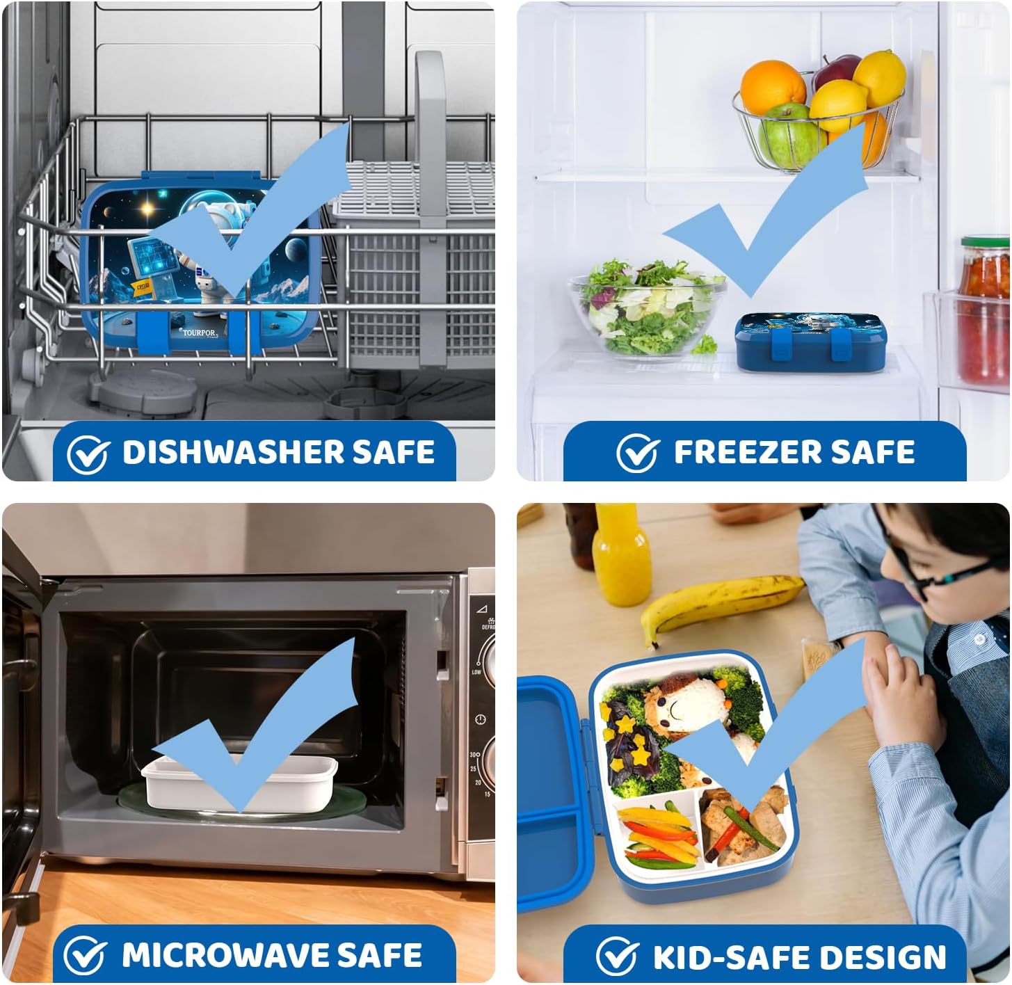 Lunch Box for Kids 800ml, 3-Compartment Bento Box with Leakproof Compartments, BPA-Free Microwave & Freezer Safe, Dishwasher Friendly Food Container (Astronaut)