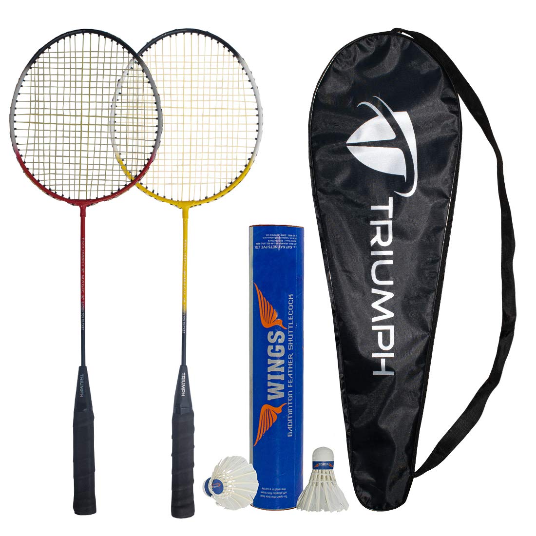 Triumph Carbon Fiber Frame and Wooden Badminton Racquet, Set- 2 Pc with 10 Pc Triumph Wings Feather Shuttlecock and Full Racket Cover to Carry Both Rackets, Perfect for Adults (Multicolour) (B091D3SCDP) Amazon Price History, Amazon Price Tracker
