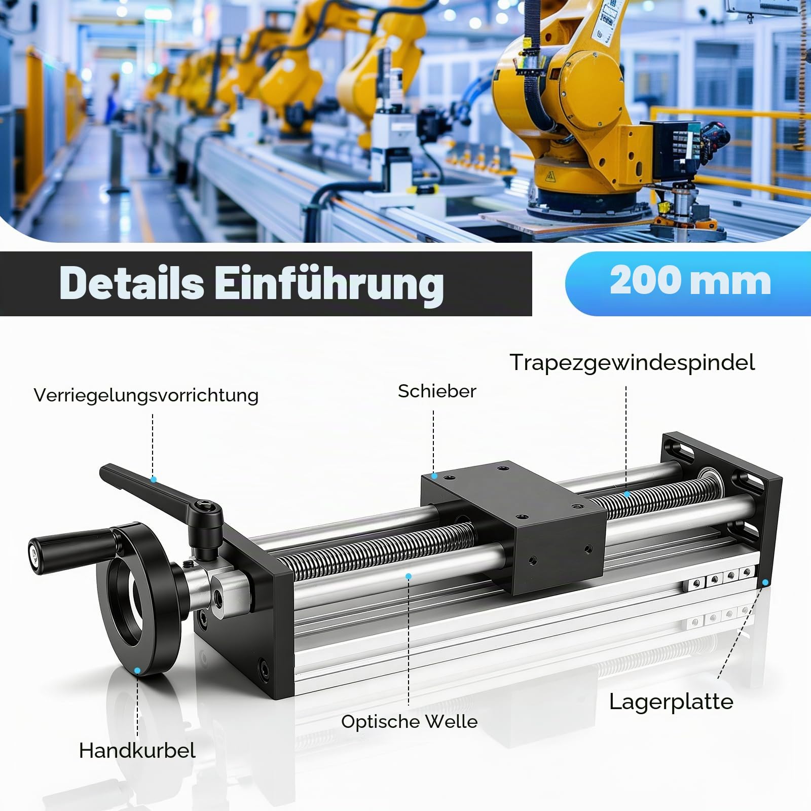 Linearführung, 200mm Linearführungen Linearschiene Hohe Präzision Manuelle Linearführung mit Verriegelung Handrad Kugelumlaufspindel ±0,05 mm Lineartisch für CNC-Ausrüstung Transformation