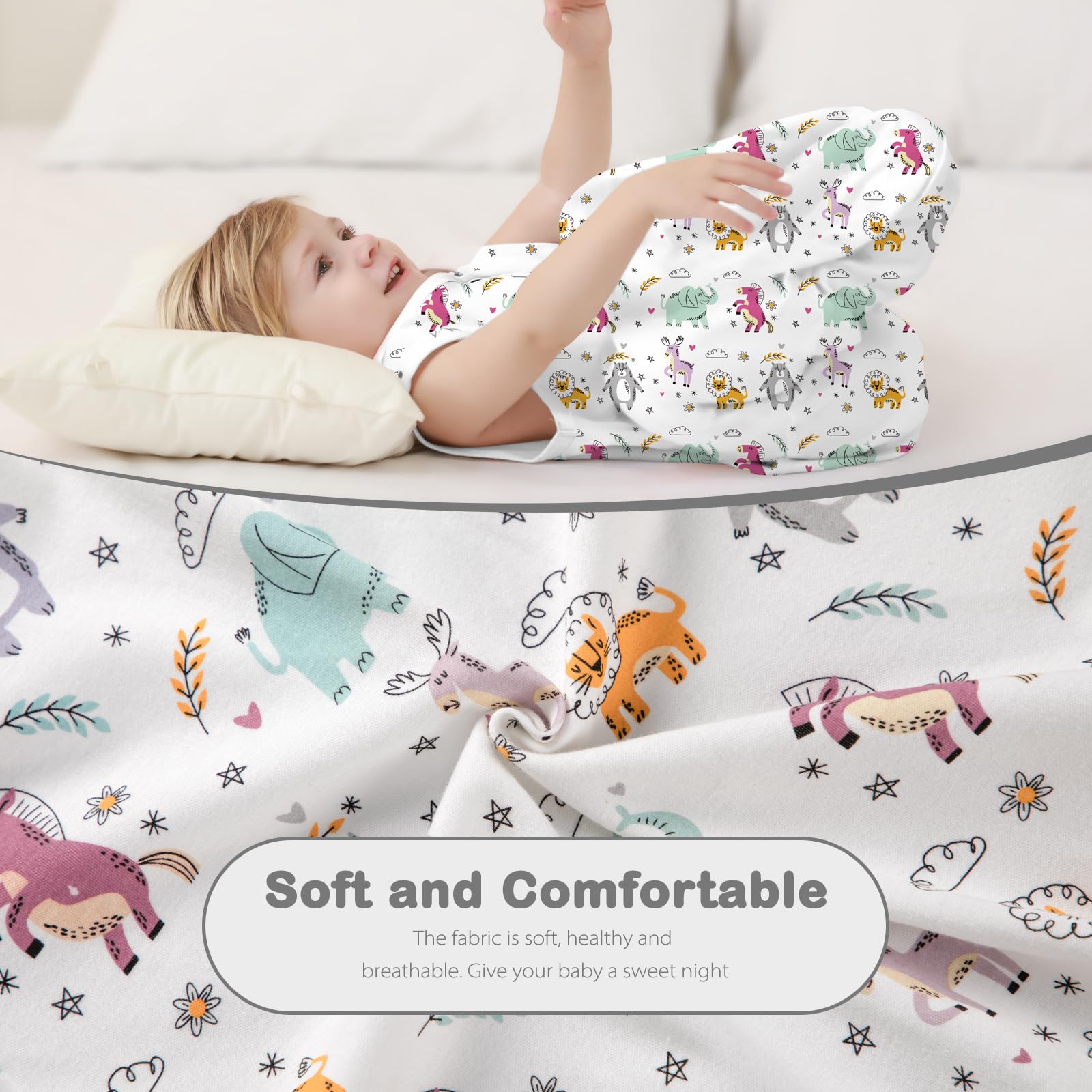 Mosebears Sacco nanna estivo per bambini, 0,5 Tog, 100% cotone, traspirante (elefante, XL)