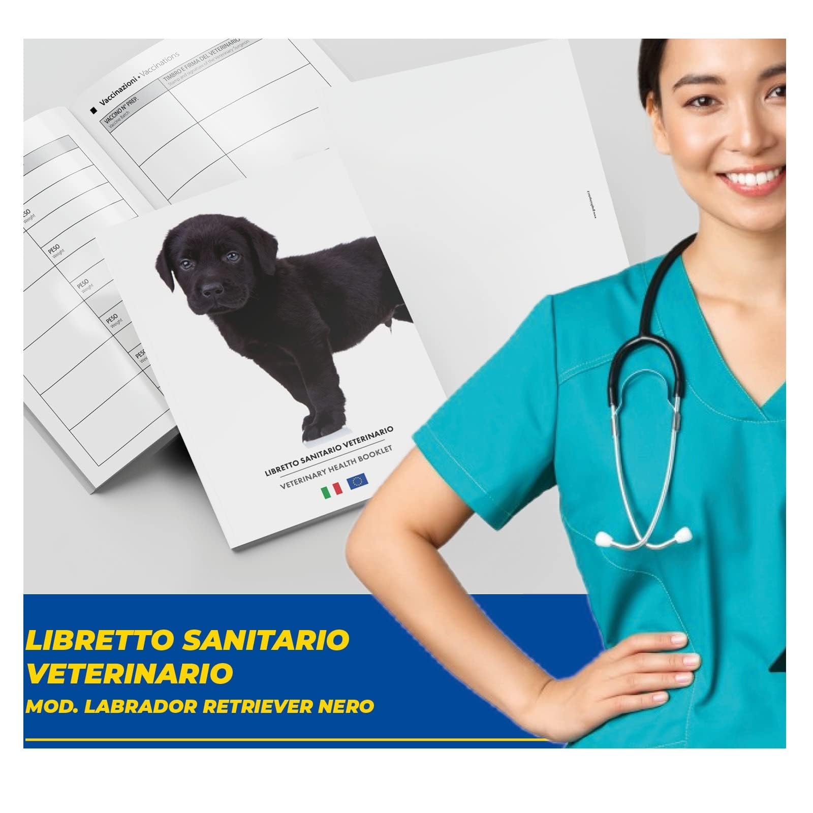 LIBRETTO SANITARIO VETERINARIO 15X21 CM - Labrador Retriever Nero - ideale per i nostri amici a 4 zampe (50)