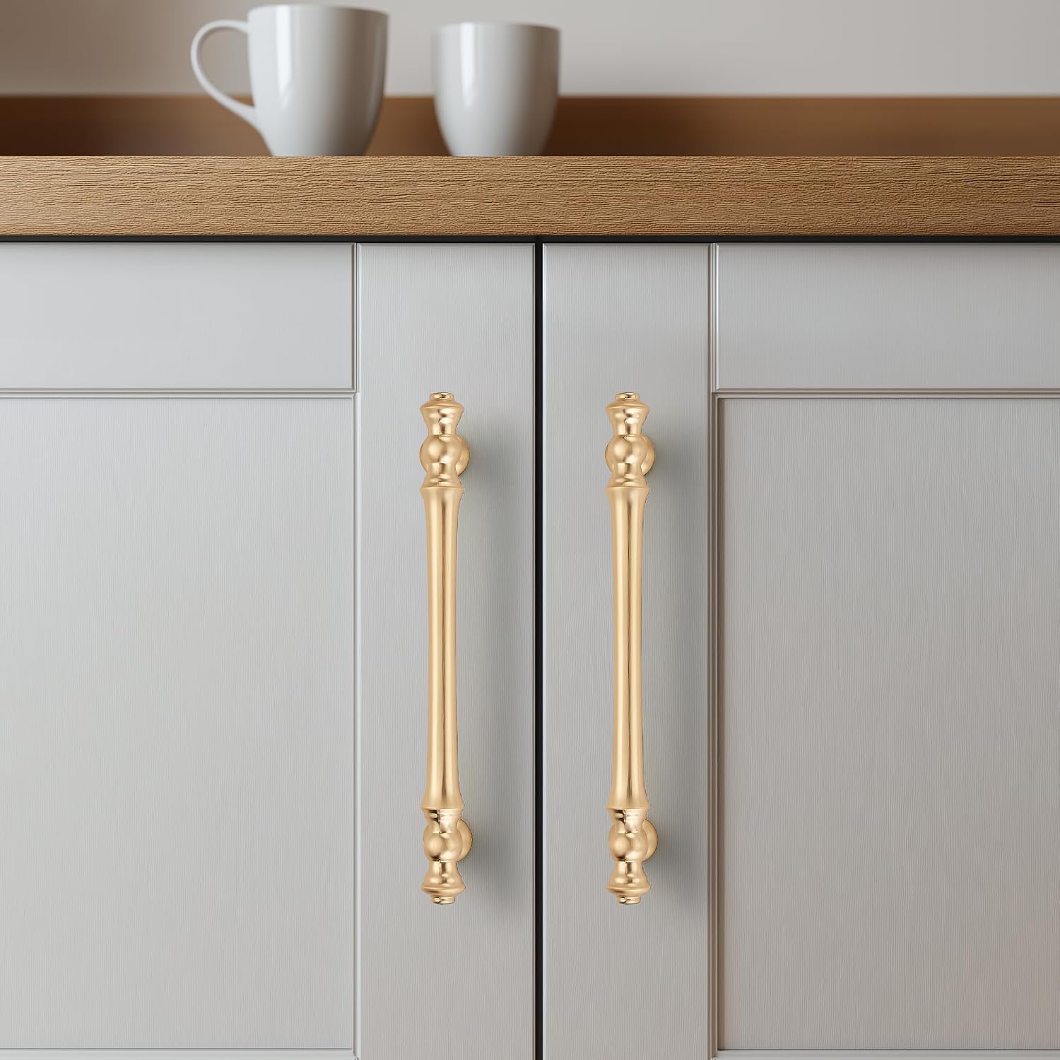 JOY DECOR 10 Pack 5 Inch Brushed Brass Kitchen Cabinet Handles, Zinc Gold Drawer Pulls for Cupboard, Dresser, and Wardrobe, 5" (128mm) Hole Center, Cabinet Hardware
