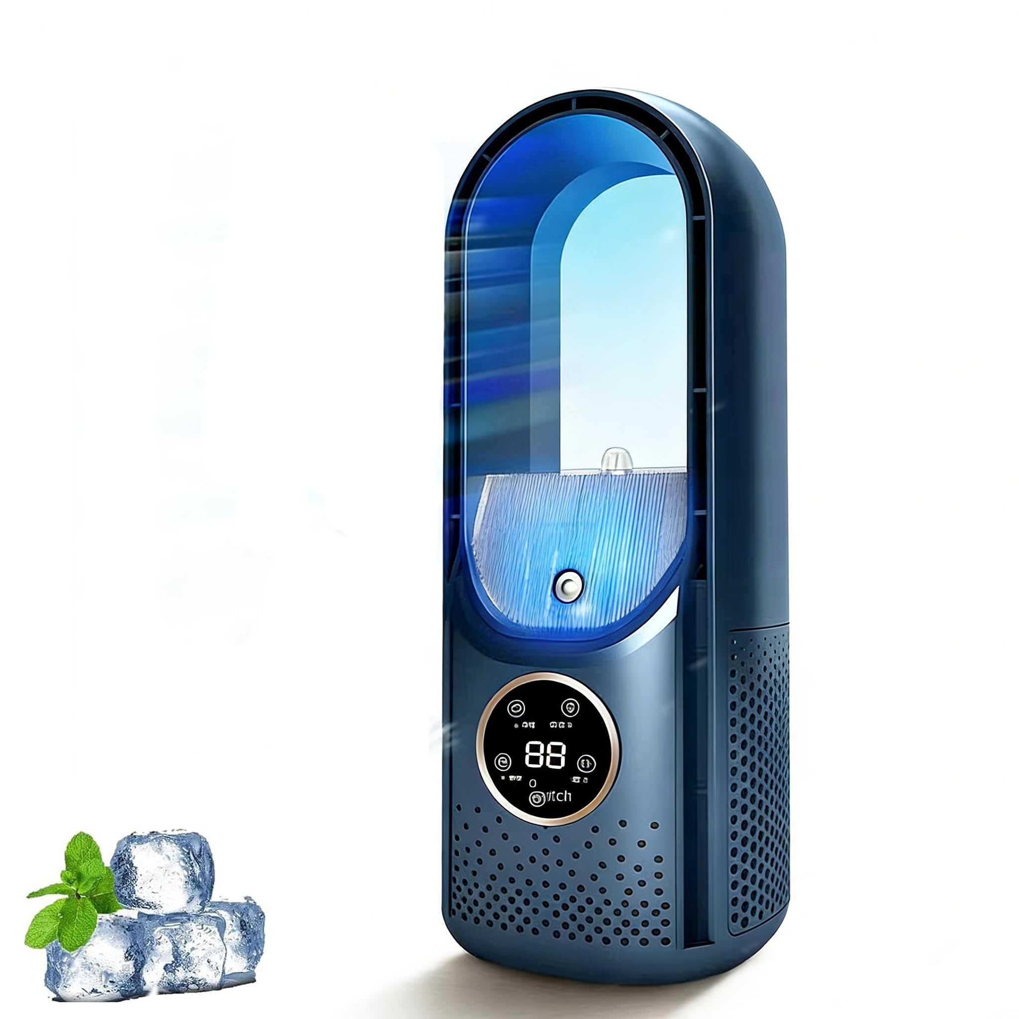 Oehug Dark Blue Portable Air Conditioner,Air Cooler & Cooling Fan,Usb Powered Cooling Fan 6 Speeds & 1-6H Timers,Silent Bladeless Fan With 100Ml Humidifier,Energy-Saving Fan For Home/Bedroom/Office (Dark Blue)