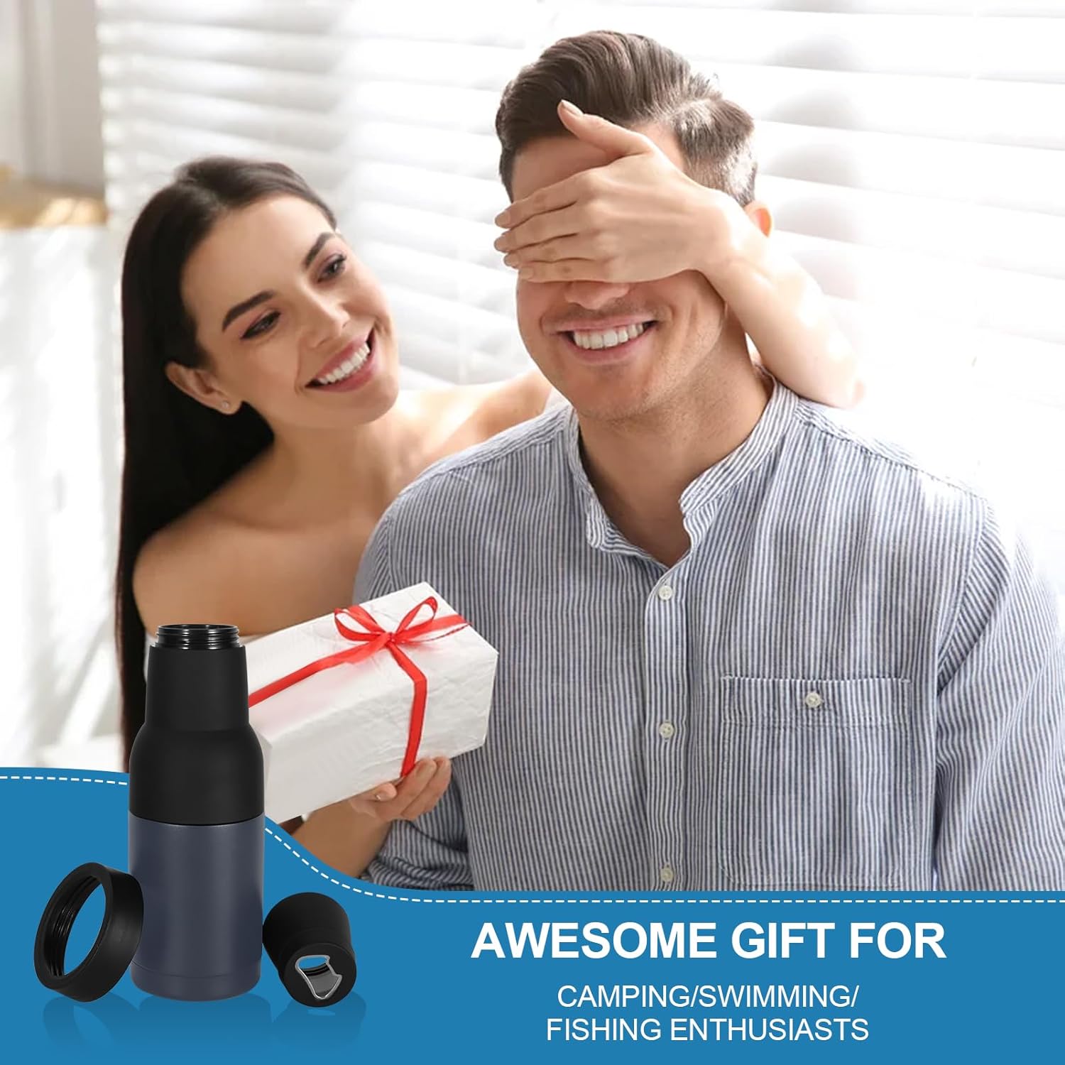 12Oz Vacuum Insulated Double Walled Stainless Steel Beer Soda Bottle and Can Cooler with Beer Opener, 3 in 1 Slim Can Beer Bottle Insulators Holder Ice Cold for Hours Beer Lovers - Navy Blue - Image 7