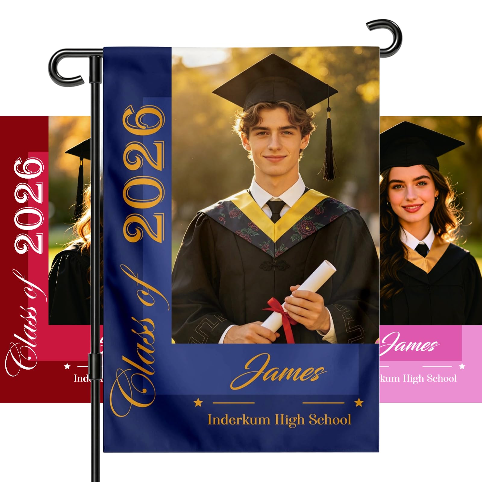 Personalised Graduation Garden Flag with Photo, Name & School, Class of 2026 Custom Outdoor Lawn Banners, Double-Sided Yard Sign for Graduation Party Decorations, High School & College Senior Gift — image 1