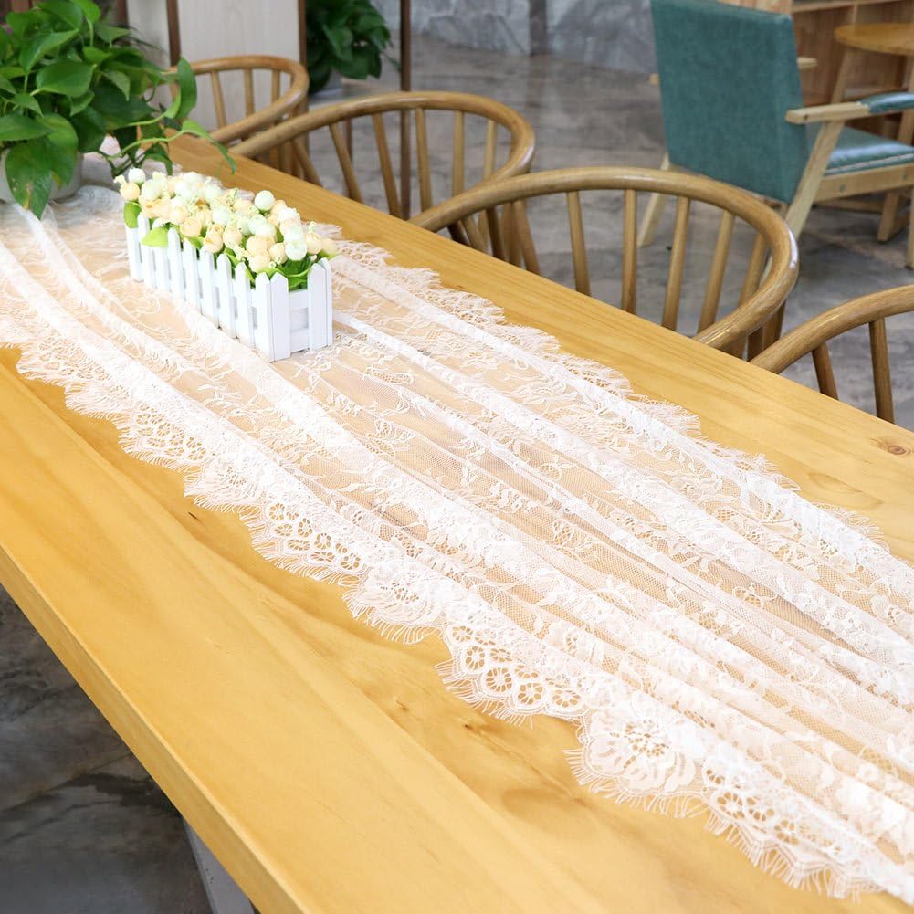 OurWarm 28 x 120 Inches Vintage Lace Wedding Table Runner, White Floral Lace Table Runners for Rustic Chic Wedding Reception Table Decor, Boho Wedding Bridal Shower Party Decorations