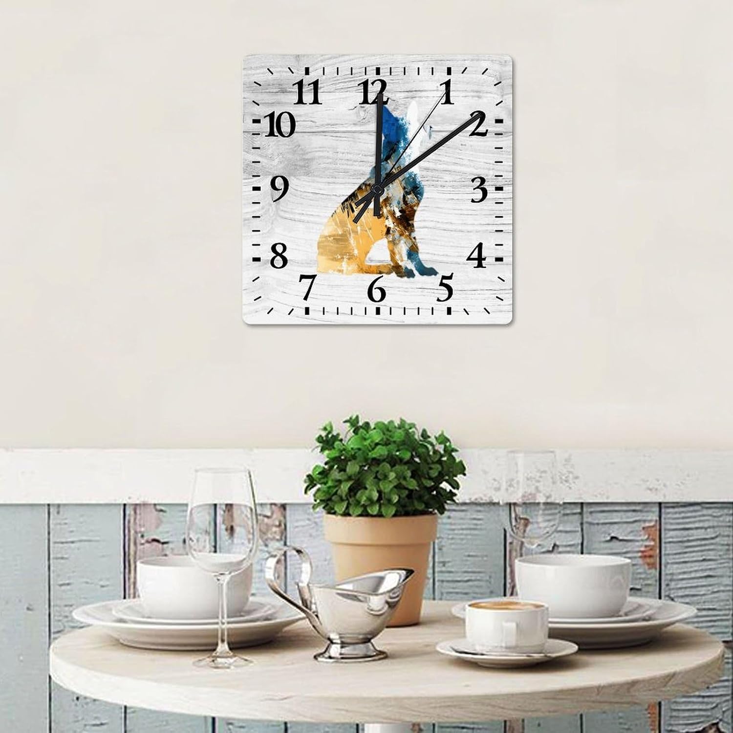 German Shepherd Wall Clock Dog Mom Gift Wooden Wall Clocks Battery Operated 15 Inch Non-Ticking Retro Cabin Wall Decor for Kitchen Bedroom Living Room Office
