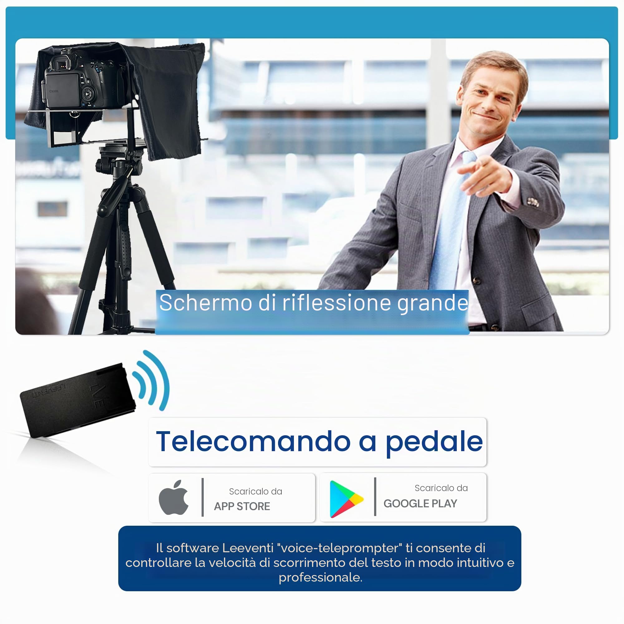 Teleprompter Compatibile con Ipad, Tablet, Smartphone e Fotocamera Dslr, Controllo con Telecomando o App, Compatibile con Android e iOS, Ideale per Registrazioni Video (Version 5.0)