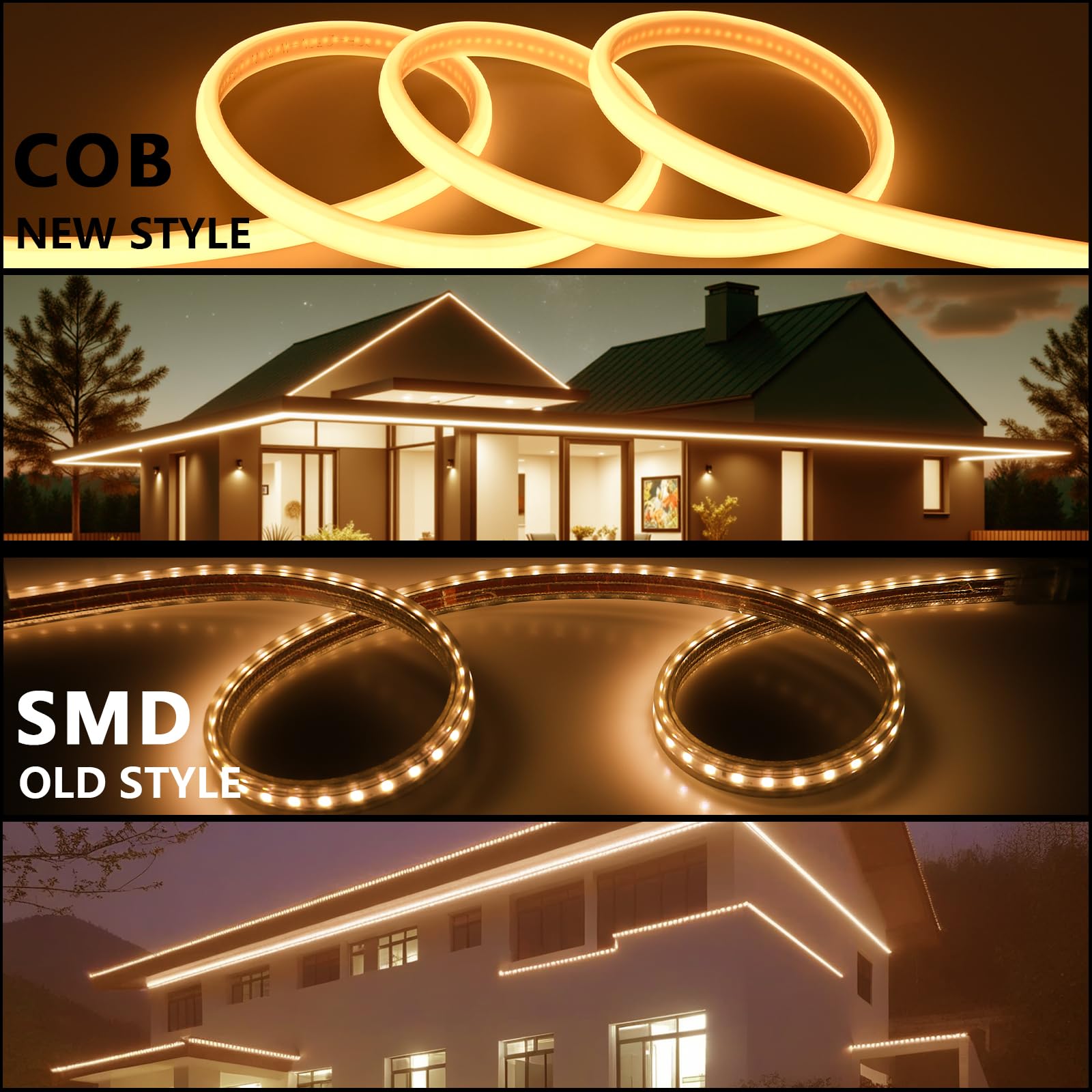 BENLUN Striscia LED COB 230V Esterno Impermeabile 20 metri, Luci LED 220V | 2700K Bianco Caldo Strisce LED da Esterno Alta Luminosità 200W 288LEDs/m IP65 per Camera da letto, Cortile, Giardino