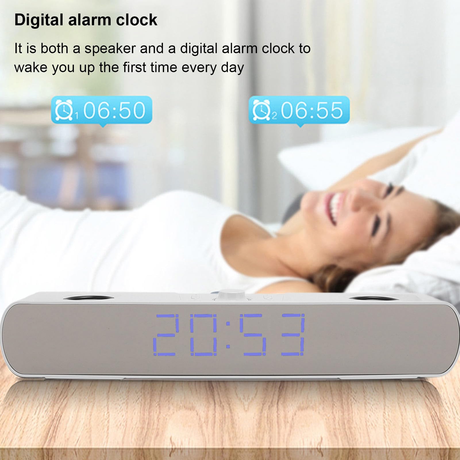 CCYLEZ Głośnik komputerowy Bluetooth, radio z budzikiem FM, z wyświetlaczem, wbudowanym subwooferem HiFi stereo, Bluetooth 5.3 i złączem USB, do komputera stacjonarnego, laptopa, wyświetlacza (biały)