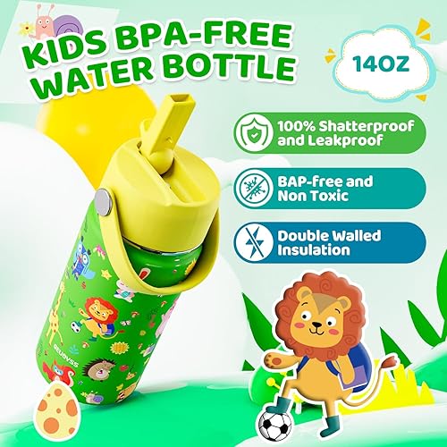 Miniatura 2 de 14 OZ Kids Water Bottle with Straw Lid 188 Stainless Steel Insulated Water Bottle for School BPA Free Vacuum Double Wall LeakProof Portable Water