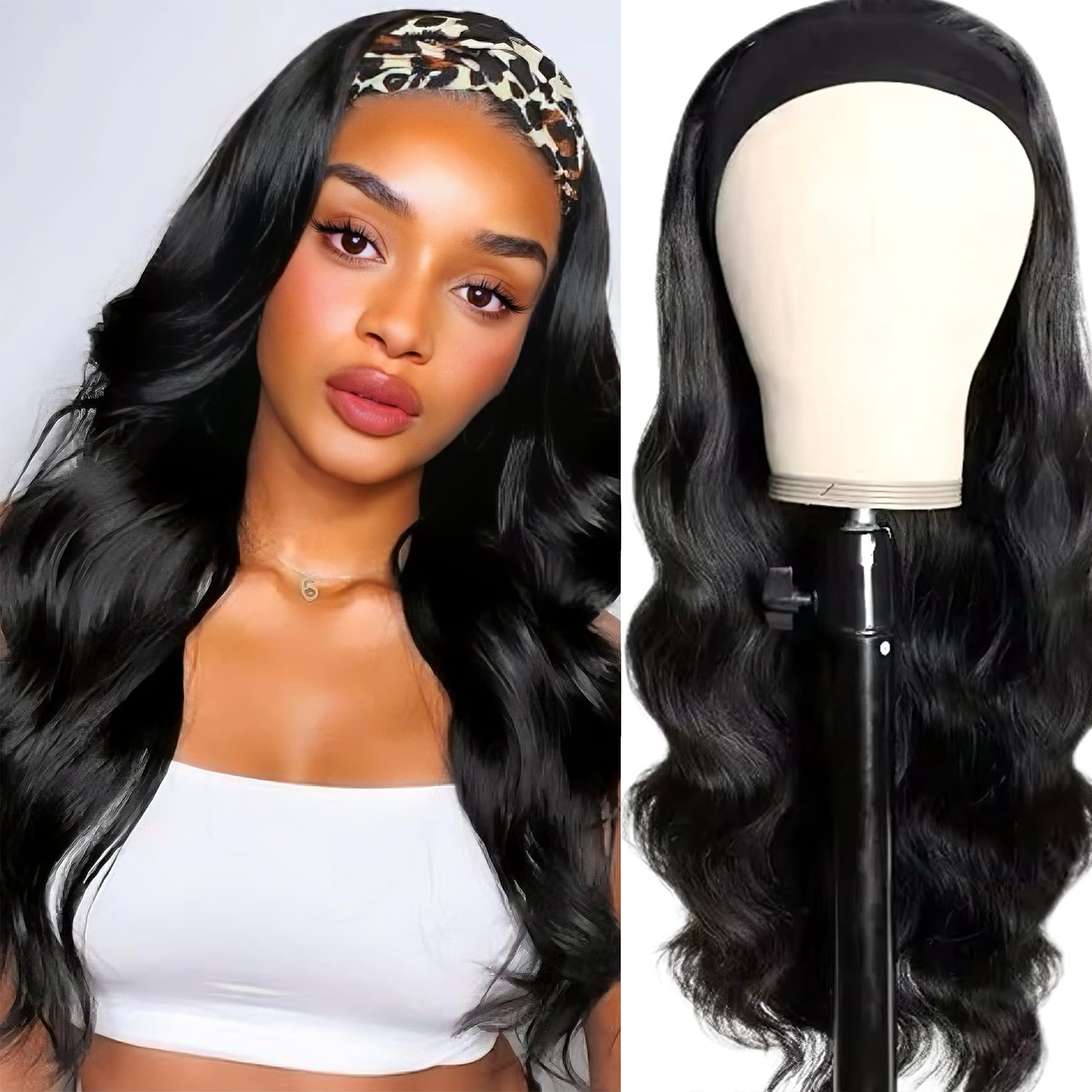 Headband Wigs Human Hair Half Wigs for Black Women Wear and Go Glueless Bob Headband Wigs Short Straight Wigs 150% Density No lace Headband wig