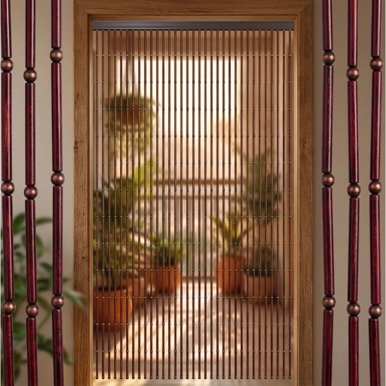 Tendas a Fili con Perline per Porta Finestra, Tendas in Legno Naturale Boho Fatta a Mano per Soggiorno, Divisorio per Ambienti e Tendas Antimosche per Cucina