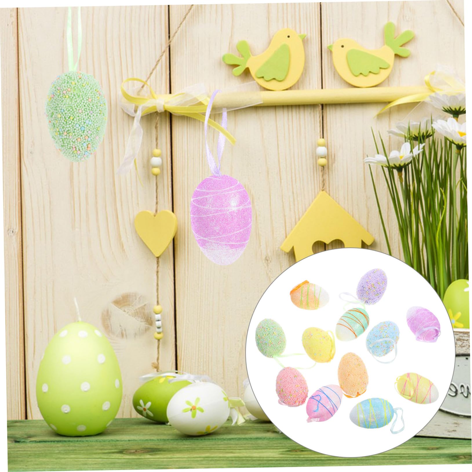 Cabilock 60 Pièces Ornements D'oeufs De Pâques Décor De Pâques Décor D'oeuf De Pâques Accessoire De Décor Suspendu De Scène De Festival Accrocher des Oeufs De Pâques Œuf De Pâques Mousse