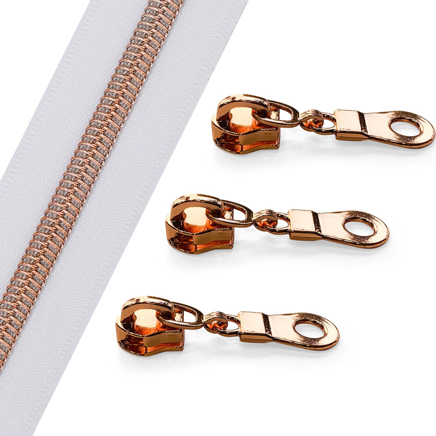Sawoake Nylon Coil Zipper 10 Yards Bulk, #5 White with Rose Gold Teeth, Includes 10PCS Sliders for DIY Sewing, Crafts, Bags, Apparel Repair (#5 Rose Gold White)