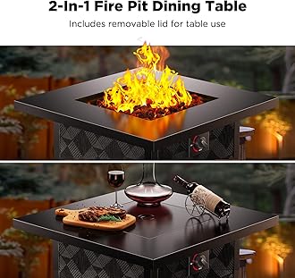Ciays Propane Fire Pits 28″ Outdoor Gas Fire Pit, 50,000 BTU Square Fire Pit Table with Lava Rocks, 2-in-1 Fire Table with Removable Lid, CSA-Certified for Outside Patio, Parties, Backyard, Garden