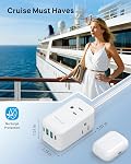 TROND 360°Rotating Plug Power Bar, PD 20W USB C, 10ft Flexible Flat Cord | 3 Sided Multi Outlet, Indoor Extension Cord for Hard-to-Reach Socket Behind Couch, Nightstand, Desk, Cupboard, White
