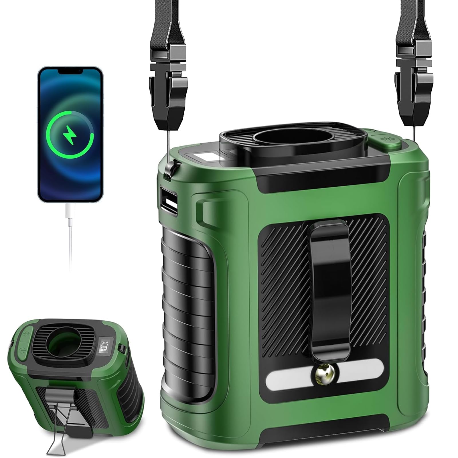 Gemmac Przenośny wentylator do użytku na zewnątrz, wentylator USB z wentylatorem Clip, przenośny mini wentylator z 5 poziomami i oświetleniem, do uprawiania sportu na świeżym powietrzu, na kemping