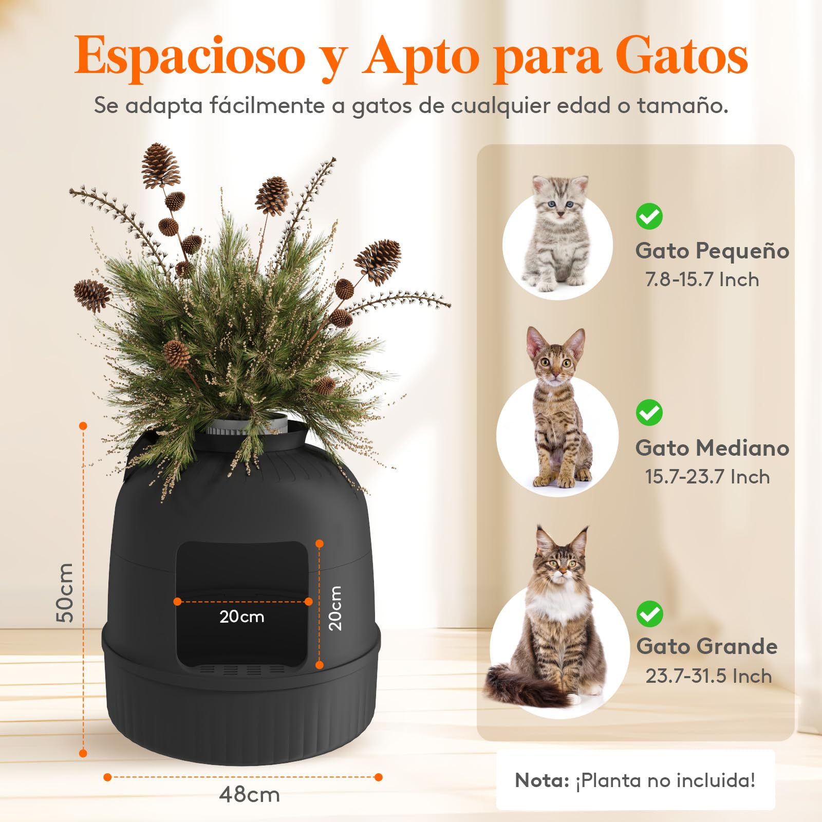 Lifewit Arenero Gato con Desodorizante y Filtro de Carbón, Arenero Maceta para Sala de Estar, Dormitorio, Esquinas, Cagadero Gatos Cerrado con Pala, 48 x 48 x 50 cm, Negro
