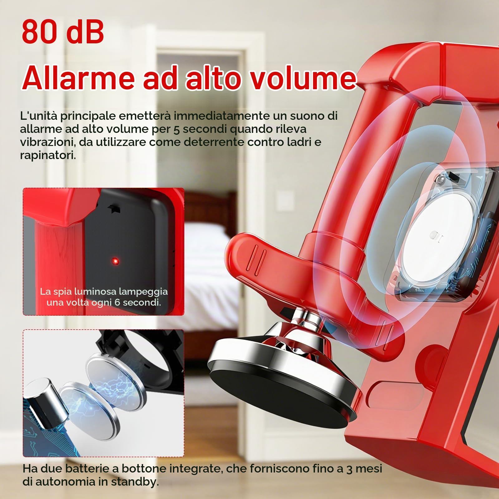 2 Pezzi Fermaporta Antifurto con Sirena d'Allarme, Fermaporte di Sicurezza Portatile con Allarme da 80 dB, Serratura di Sicurezza da Viaggio Serratura Antifurto Porta Protezione Antintrusione
