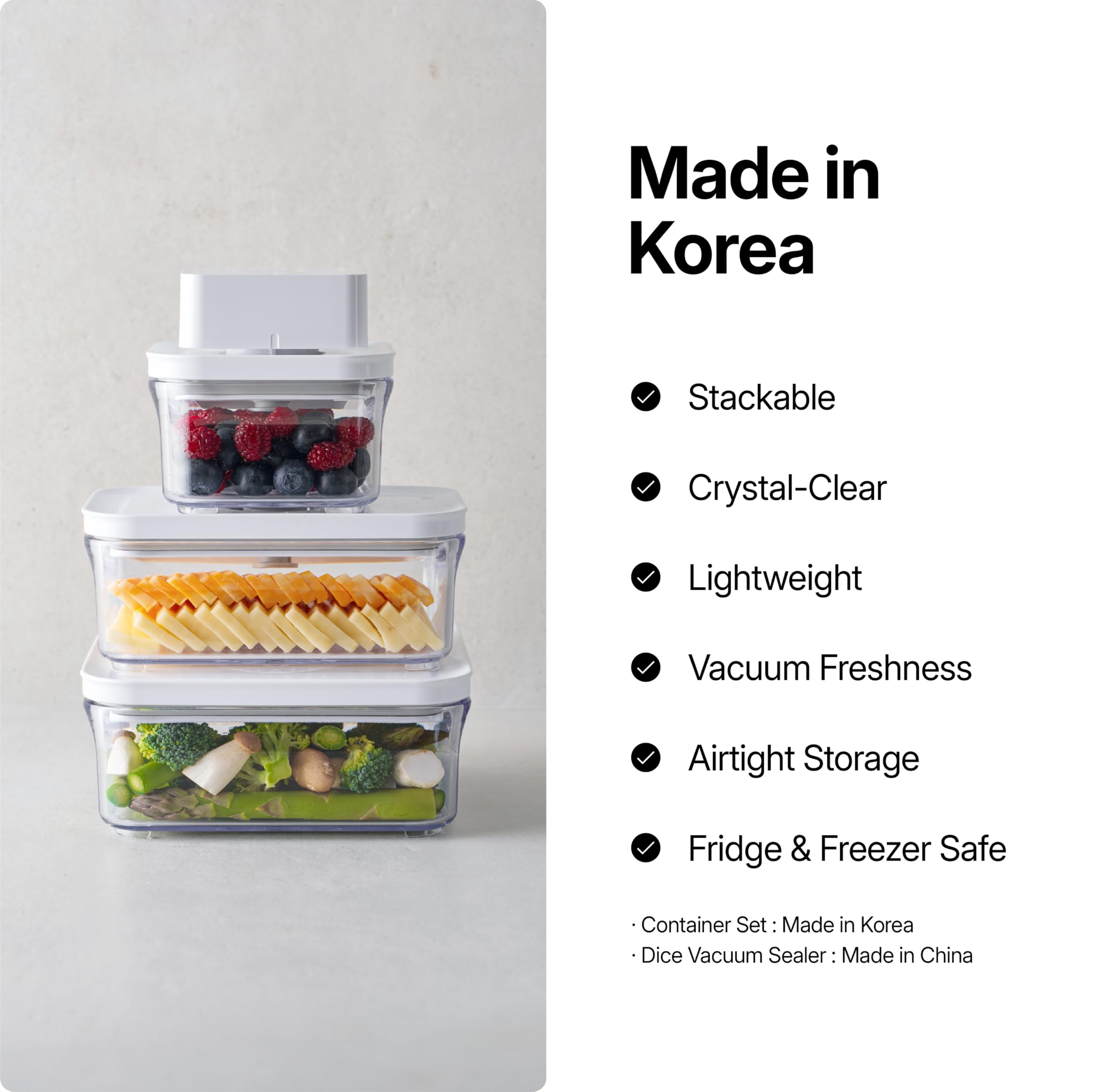 VAKUEN Premium luftdichte Frischhaltedose Meal Prep 0.85qt 5pc/Set 4pcs Container und Vakuumiergerät Patentiertes Doppel-Silikonfutter, 100% auslaufsicher, BPA-frei