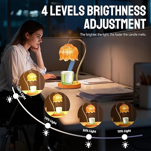 Miniatura 4 de GEEZO - Lámpara calentadora de velas para fragancia con 2 bombillas, calentador eléctrico con temporizador y atenuador para decorar el hogar, para